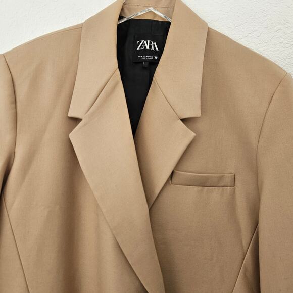 Zara Women Pleated Sleeve Blazer Light Camel Size US Medium - Picture 8 of 16